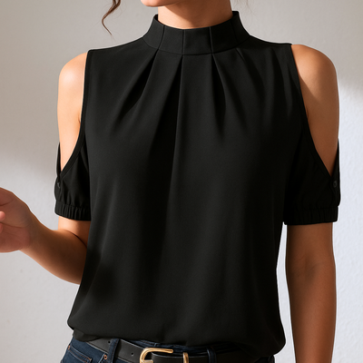 Inge™ | Sort plisseret bluse med delte ærmer